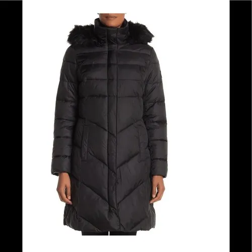 LARRY LEVINE Faux Fur Trim Removable Hooded Long Puff Coat, Black, Small, NWT - Image 9