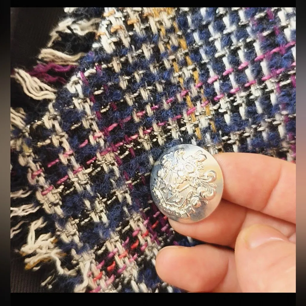 VERONICA BEARD Dickey Jacket JERRY cropped Navy Tan Pink TWEED womens 2 - Image 4