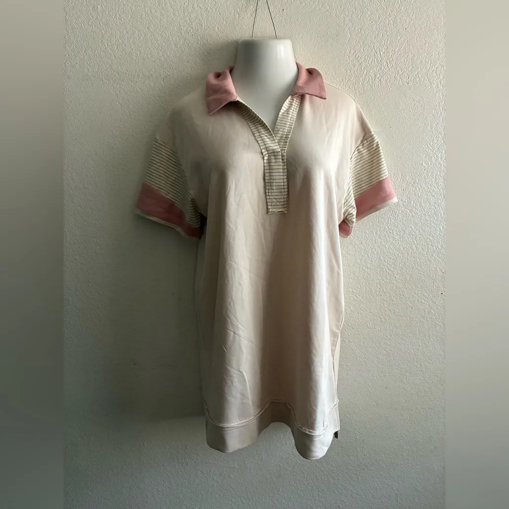 🆕Umgee Cream and Pink Striped T Shirt Dress M🆕 - Image 3
