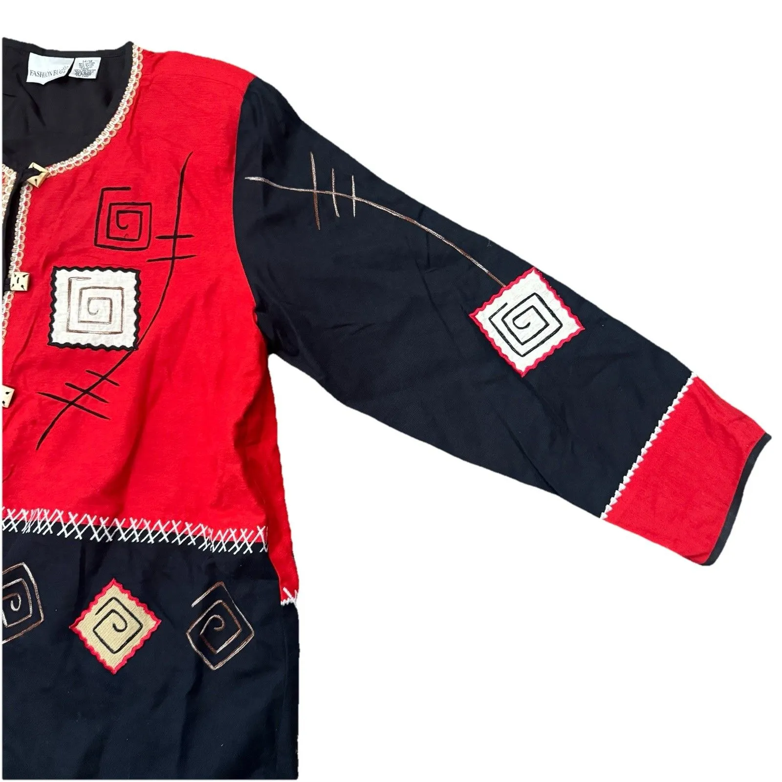 Fashion Bug Women’s Black Red Tan Artist Style Geometric Print Jacket Size 14/16 - Image 3