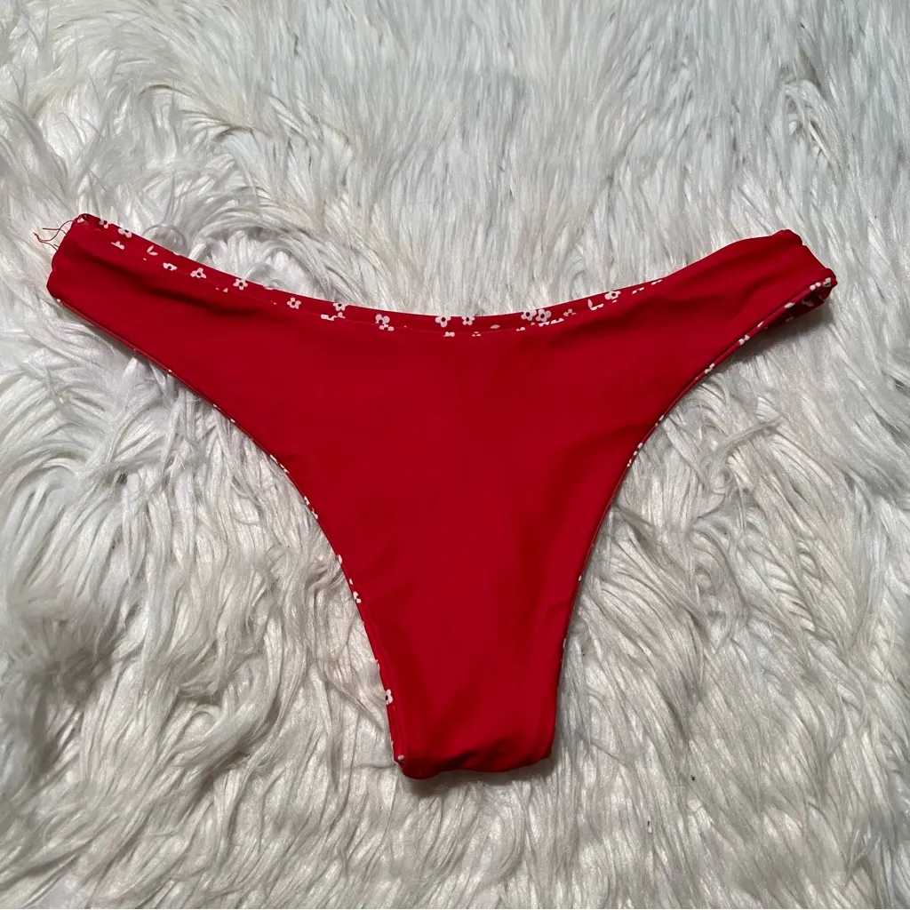 Reversible Bikini Bottom Red White Ditsy Floral High Cut - Image 9