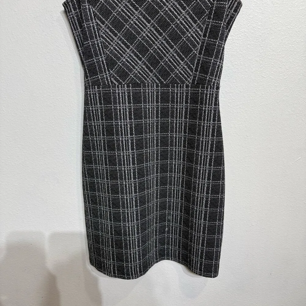 Banana Republic Black Plaid Midi Sheath Dress Sz 6 - Image 4