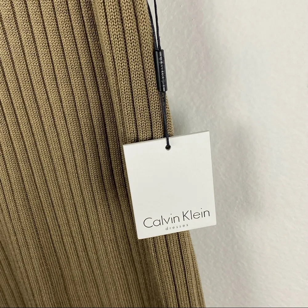 CALVIN KLEIN Taupe Batwing Ribbed Cowl Neck Sweater Dress, Size Small - Image 9
