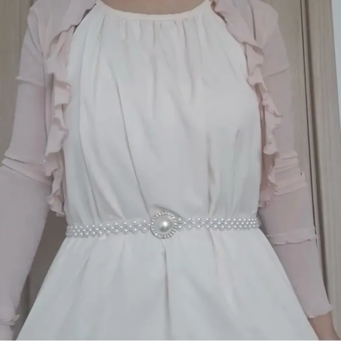 Elegant Faux Pearl Chain Elastic Round Pearl Silver Plated‎ Buckle Belt White - Image 2