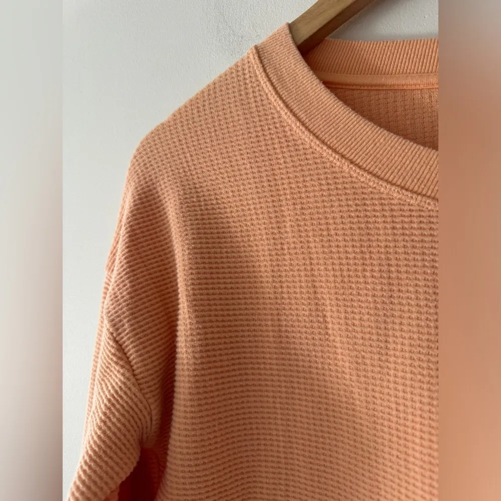 Athleta Coaster Luxe Waffle Bright Peach Pullover Sweatshirt - Image 3