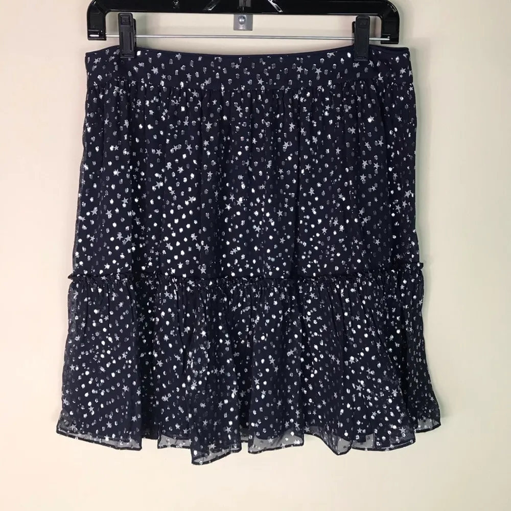 Kate Spade Skirt Rich Navy Night Sky Lurex Polka Dot Star Metallic 100% Silk 2 - Image 2