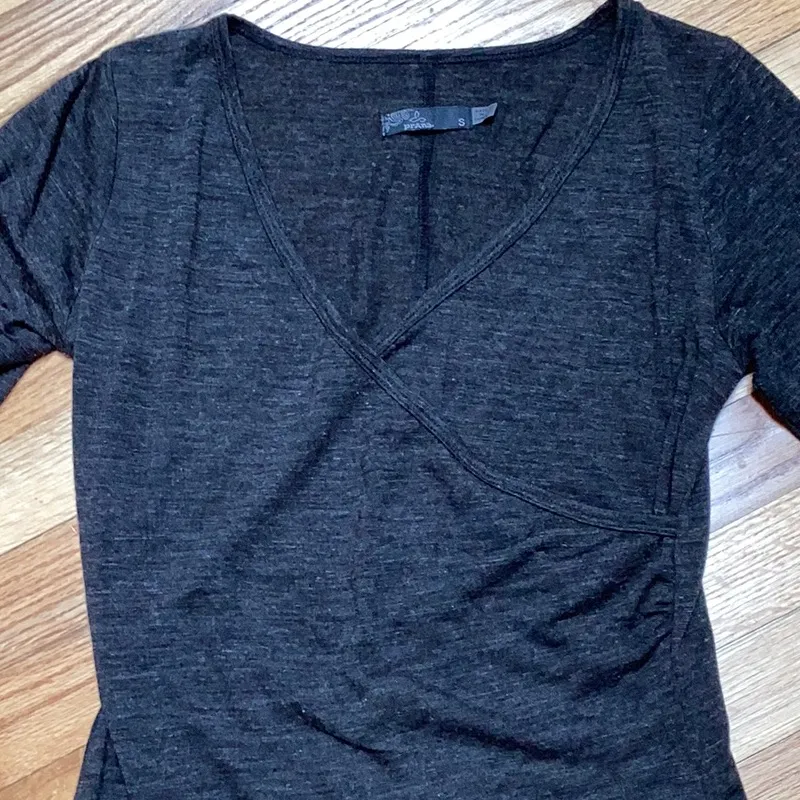 Prana Gray Nadia Wool Blend Lightweight Faux Wrap Front Dress Size small - Image 3