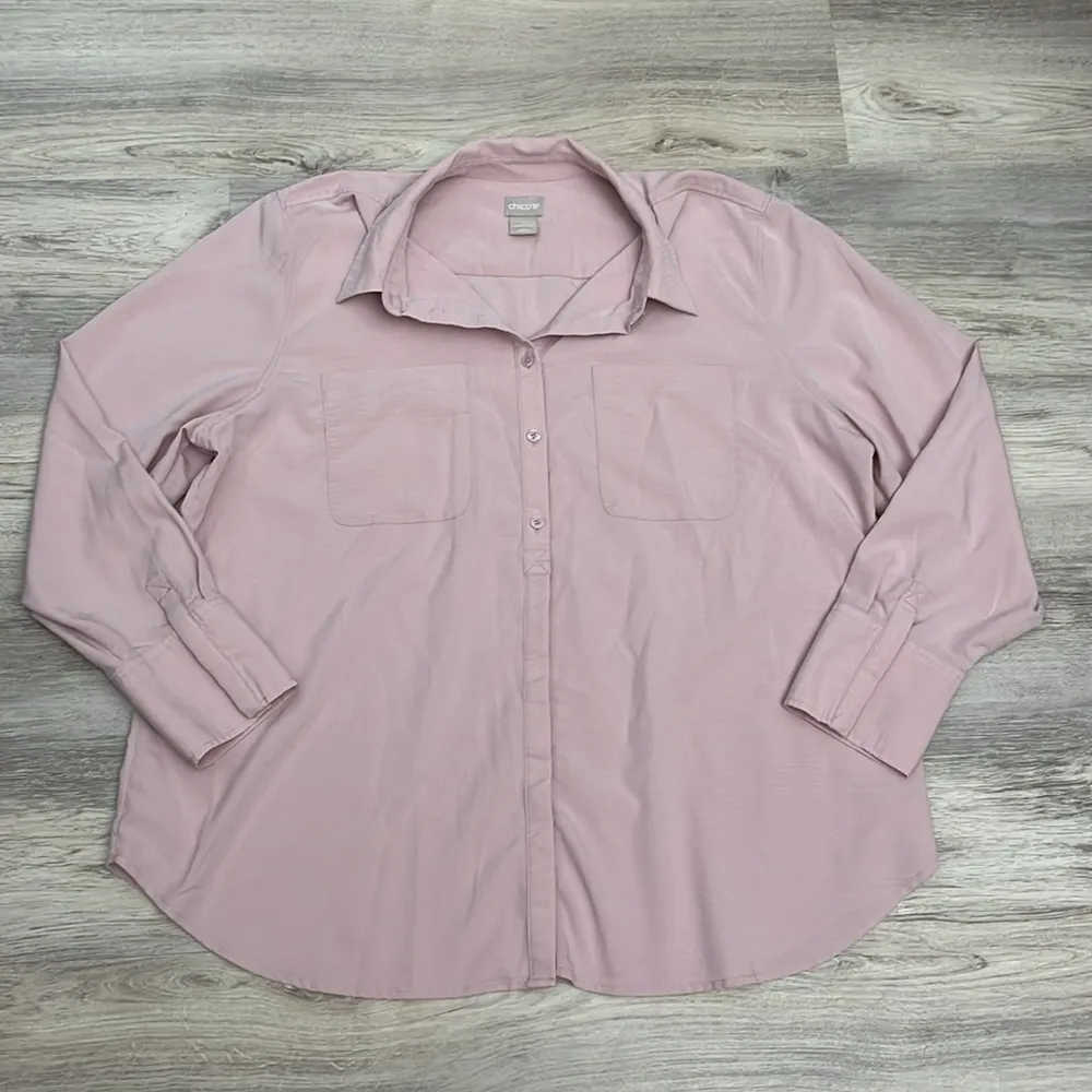 Pink Polka Dot Textured Long Sleeve Button Down Shirt Size 16/18 - Image 5