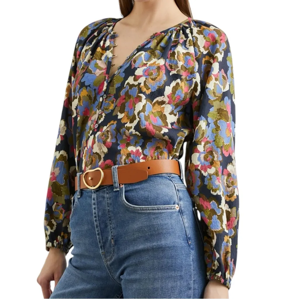 Rails Womens Size XL Navy Blue Wildflower Indi Collarless Shell Button Top Shirt - Image 3