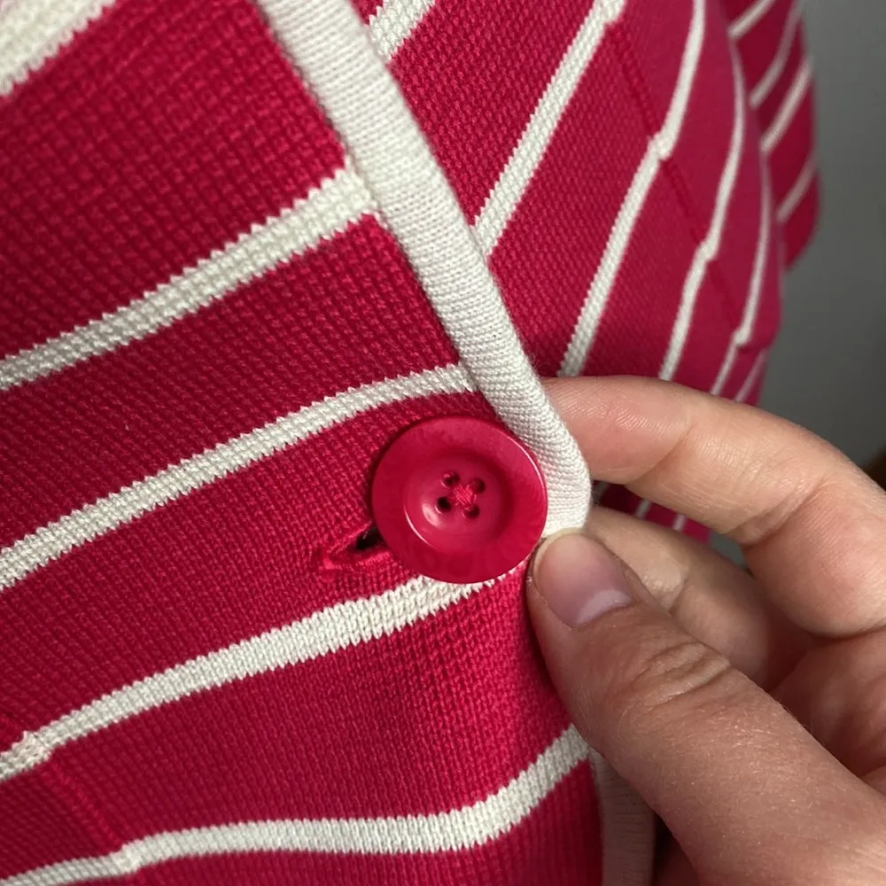 Talbots nautical striped buttoned sweater blazer raspberry pink and white size S - Image 8