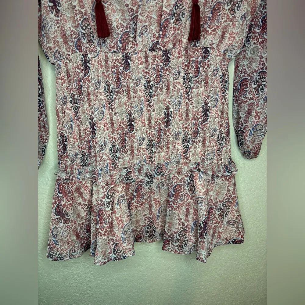 Aqua Paisley Shimmer Smocked Chiffon Dress Size S - Image 5