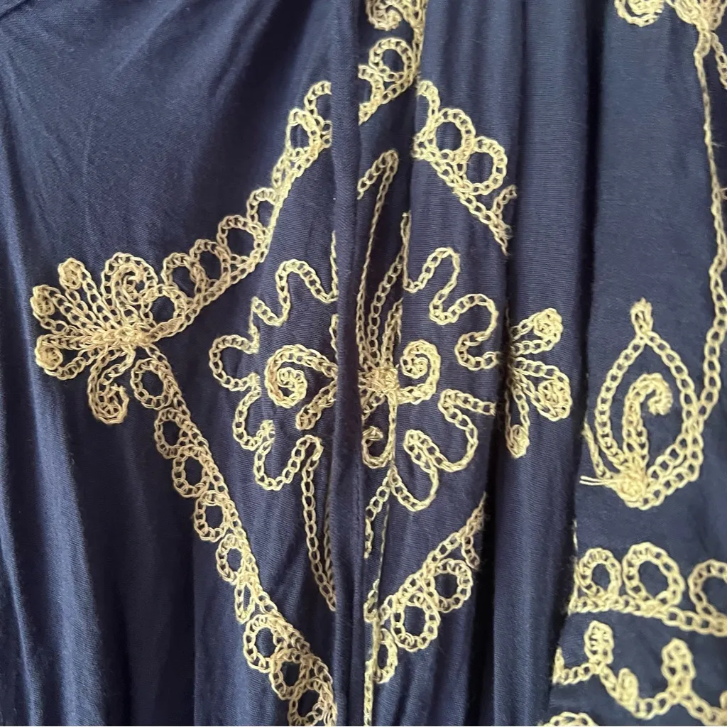 BALI QUEEN‎ boho embroidered Maxi Dress navy blue Women’s ONE SIZE resort vacay - Image 9