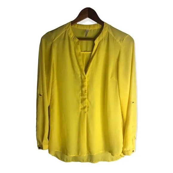 Foschini Yellow Buttoned Split Neck Long Sleeve Shirt Size 8 - Image 17