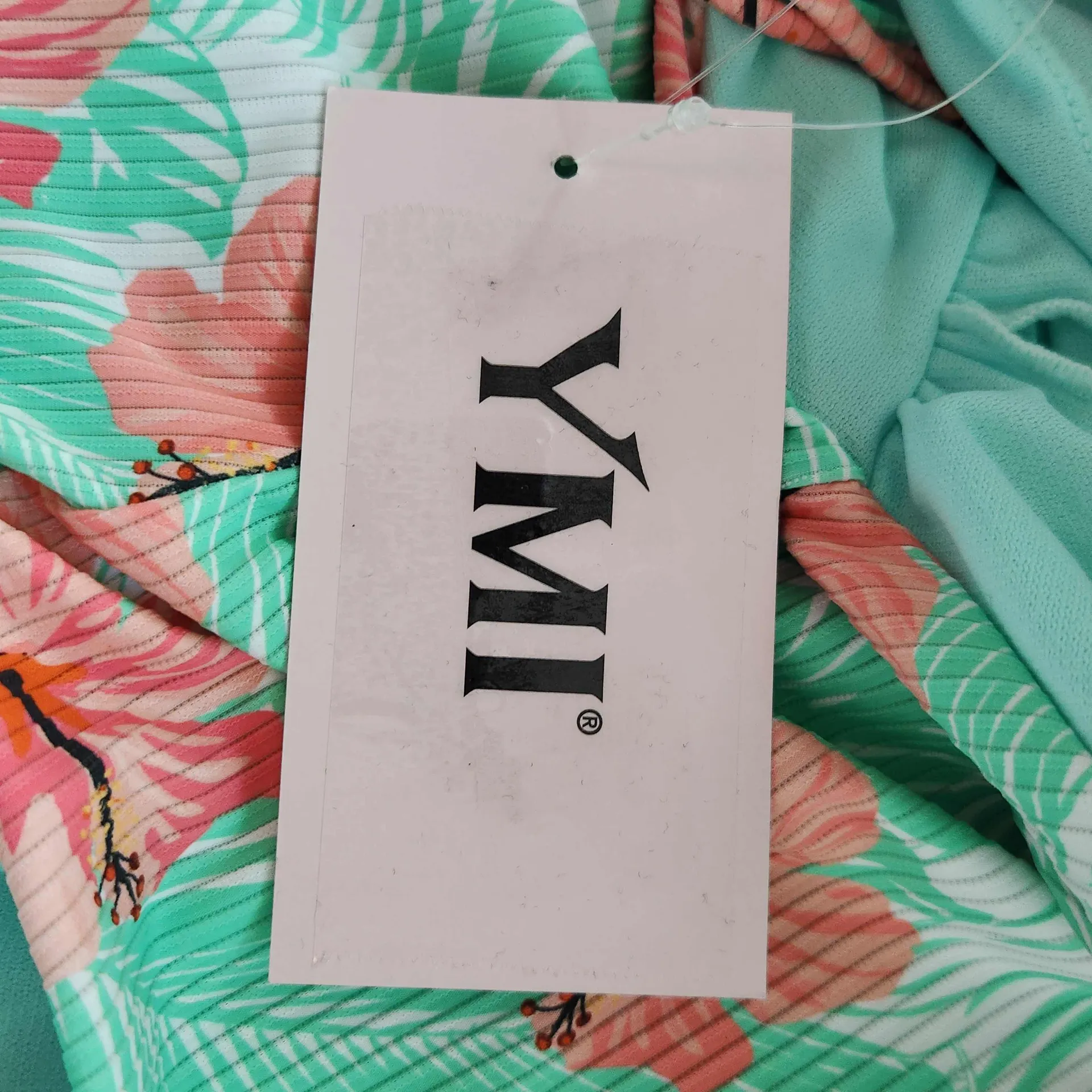 YMI Tropical Print One-Piece Swimsuit NWT Size Medium Green and Pink Swimsuit - Image 5