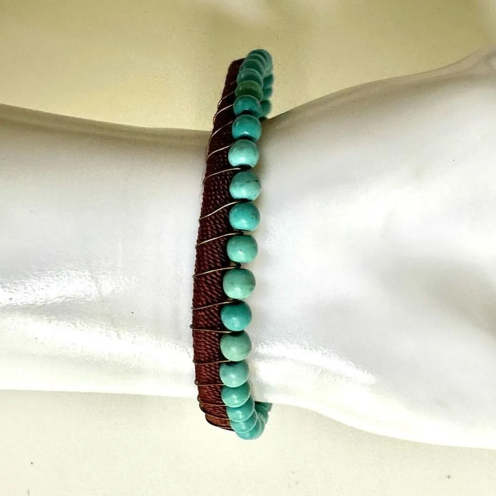 Boho turquoise blue floral bracelet - Image 5