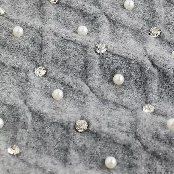 Express Embellished V-Neck Balloon Sleeve Cardigan in Grey Size XS - Image 3