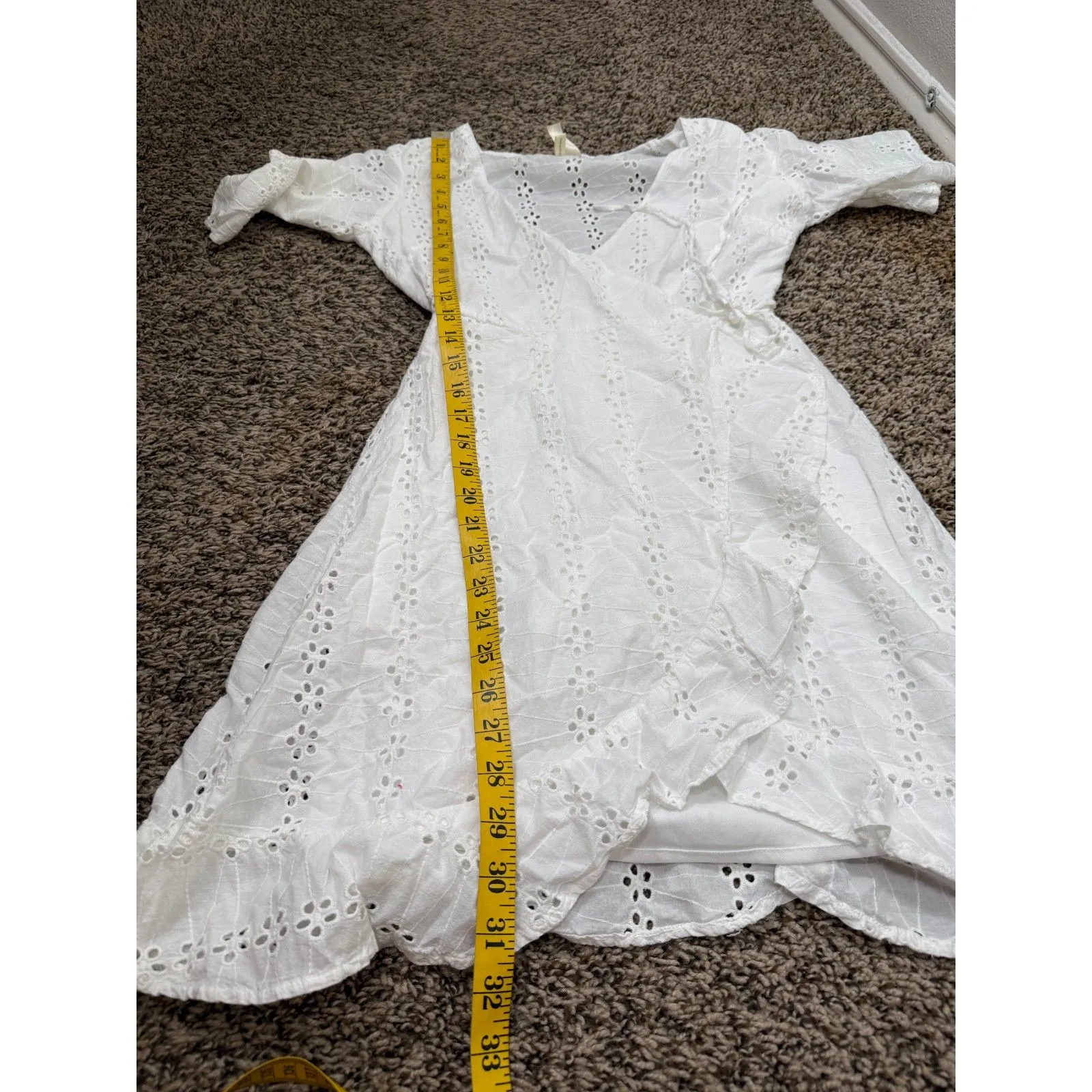 Japna White Eyelet Wrap Dress Womens Sz XS Cottagecore Feminine Boho Beachy - Image 8