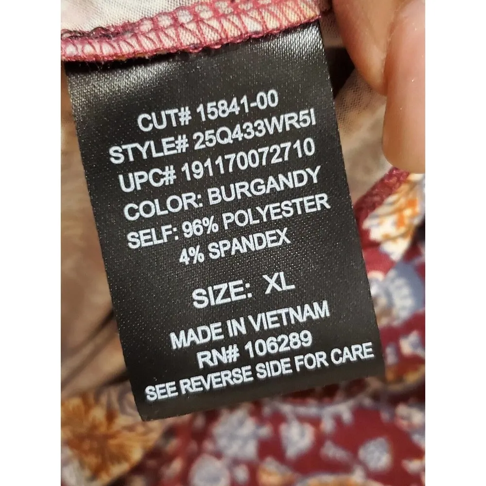 Three Pink Hearts Burgundy Key Hole Round Neck Long Sleeve Casual Top Blouse XL - Image 11