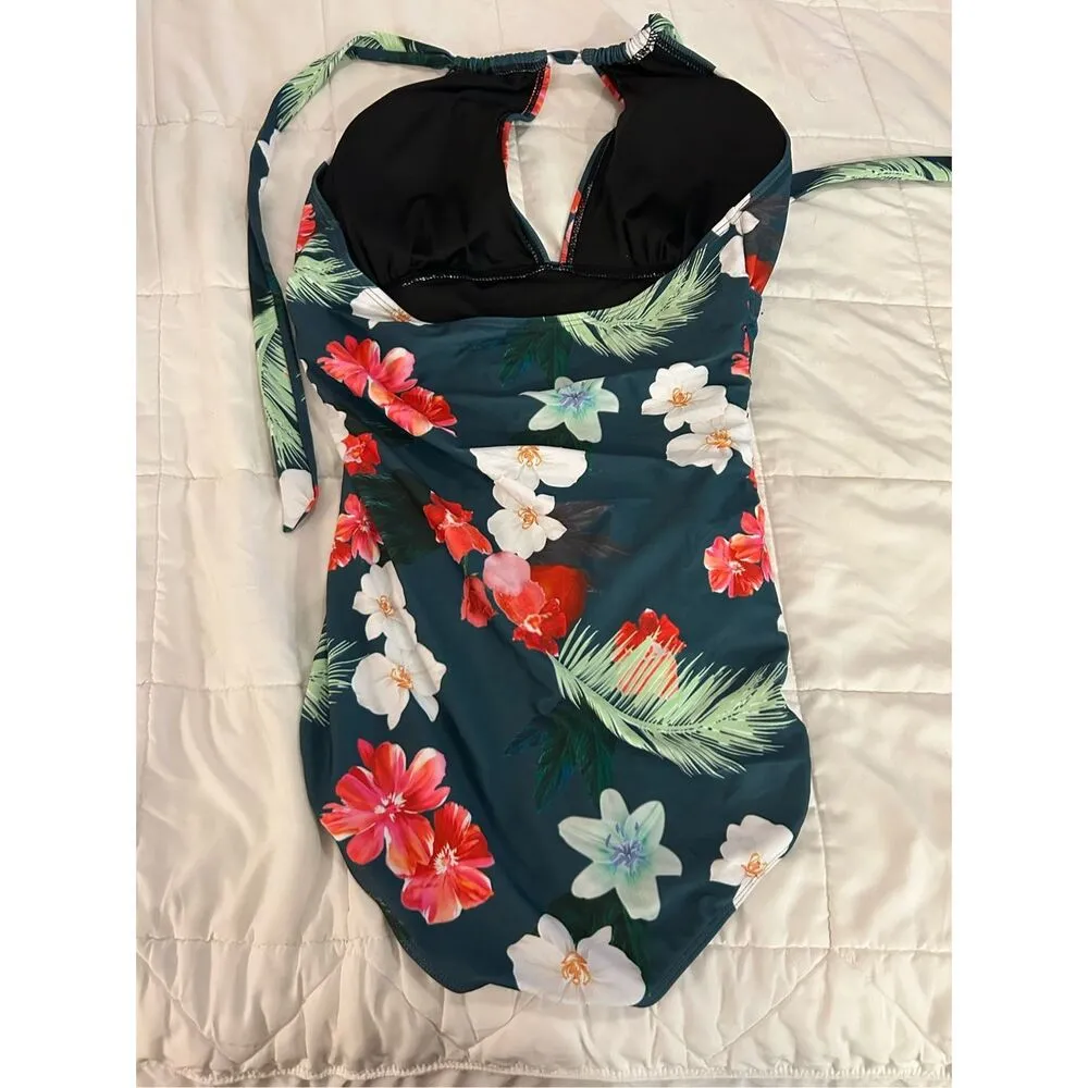 NEW Tummy Control Swimsuits Halter Bathing Suit 1 Pc Swimsuit XL Blue - Image 4