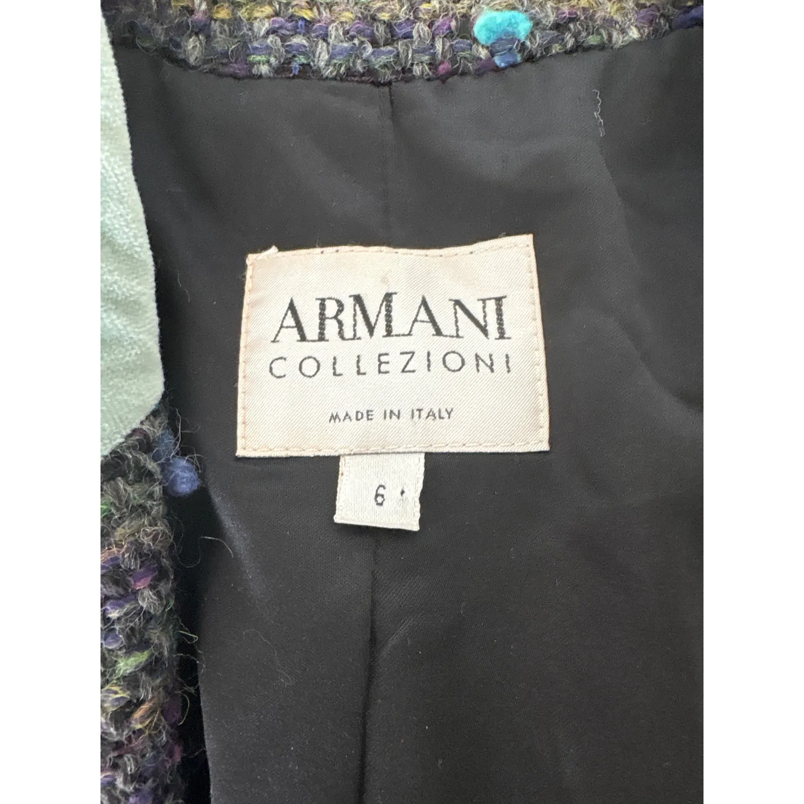 Vintage Armani Collezioni Tweed Wool Jacket Colorful Nubs Sz 6 Made n Italy - Image 6