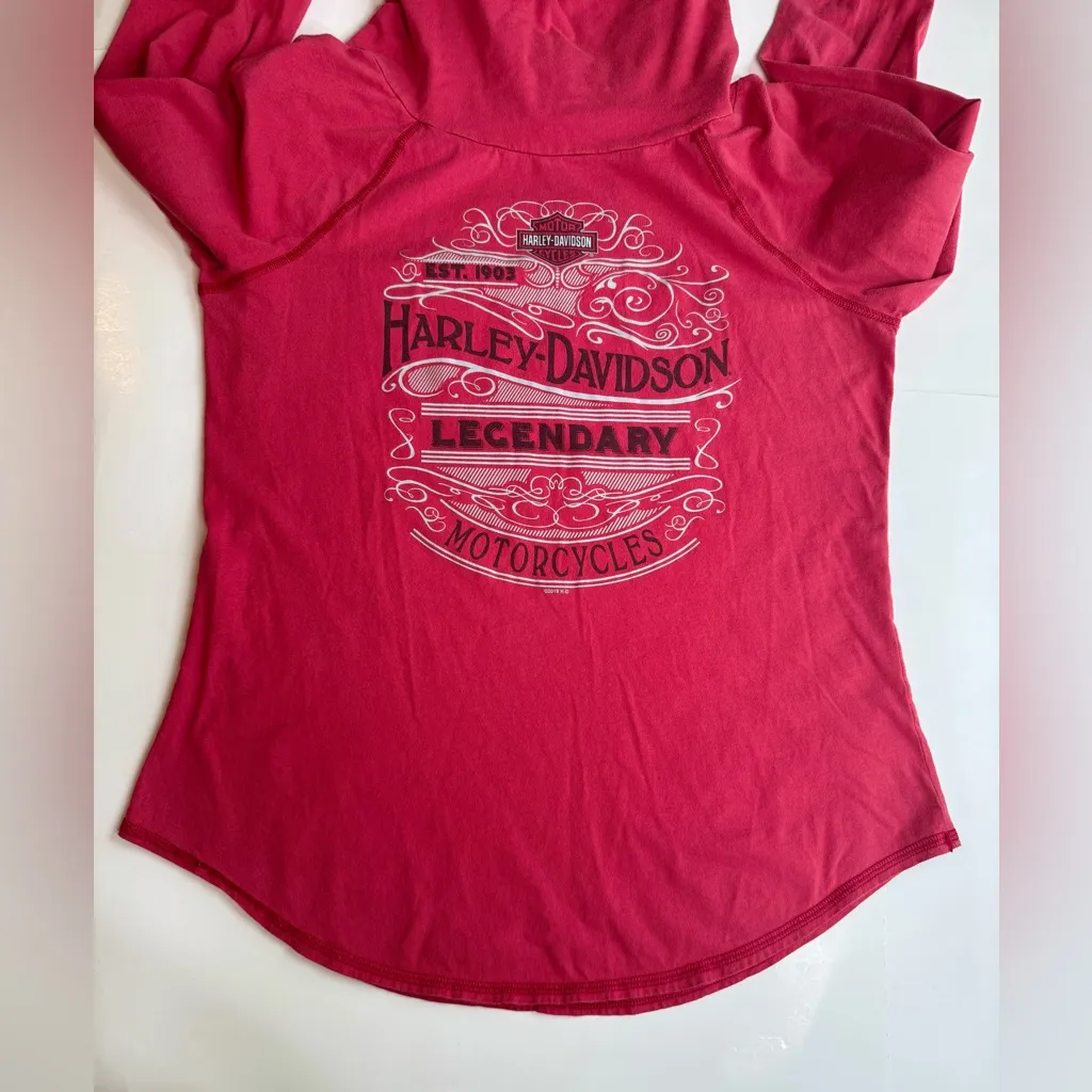 Women’s Harley-Davidson Legendary Graphic Cowl Neck Long Sleeve Shirt Red Size M - Image 11