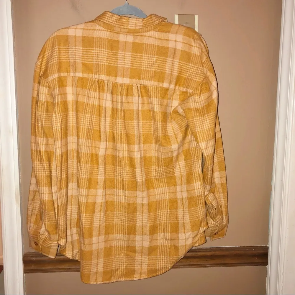 Wonderly Boyfriend woven plaid flannel gold metallic‎ size small - Image 4