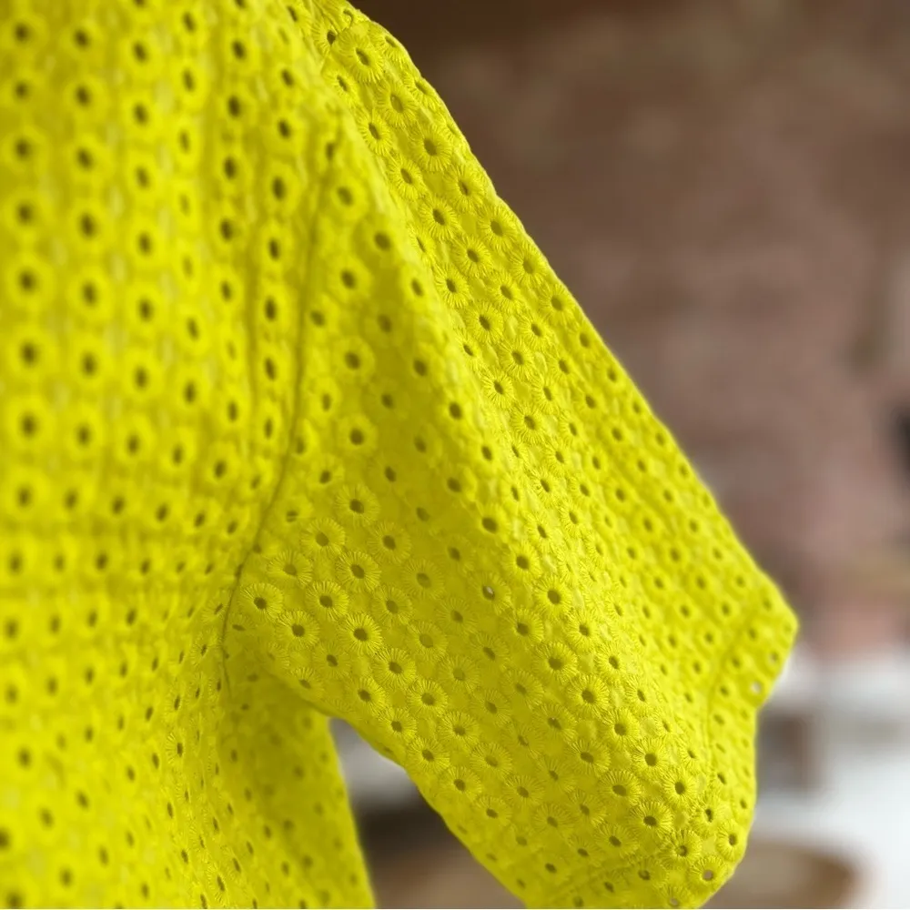 Theory Nolani Top Neon Embroidered Eyelet Short Sleeve Yellow XS V-Neck Bright - Image 6