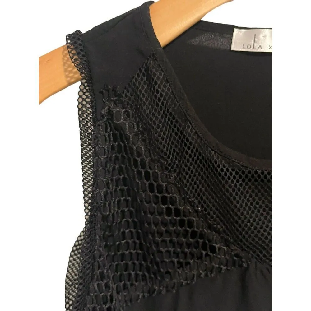 Lola X LF Tank Top Cropped Netted Womens Size 10 Sleeveless Black Sheer Blouse - Image 2