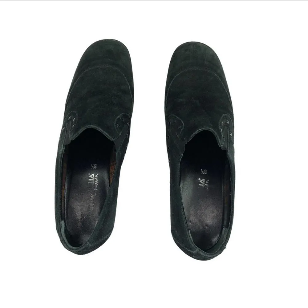 Aquatalia Greenish black Suede Leather Studded Wedge Loafers 8.5 Western - Image 3