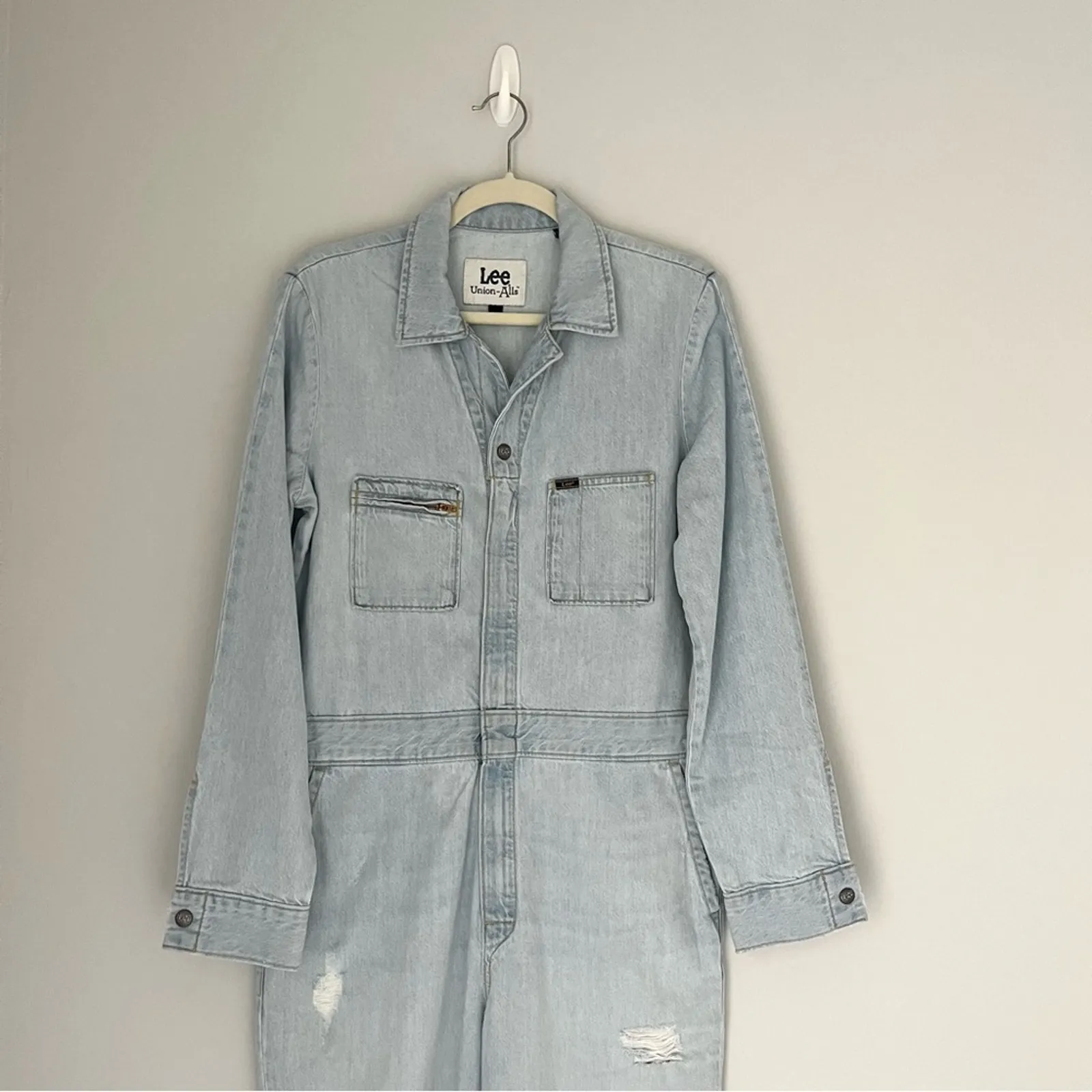 Lee X Free people Utility Coveralls barely blue Denim chore Jumpsuit Size Small - Image 6