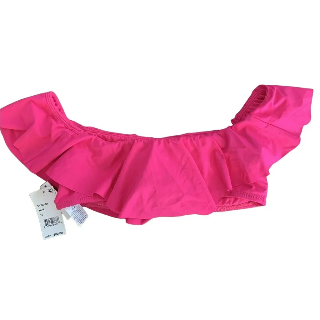 Trina Turk Strapless Hot Pink Bikini Top Size 10 Gypsy Ruffle Swimsuit NWT - Image 4
