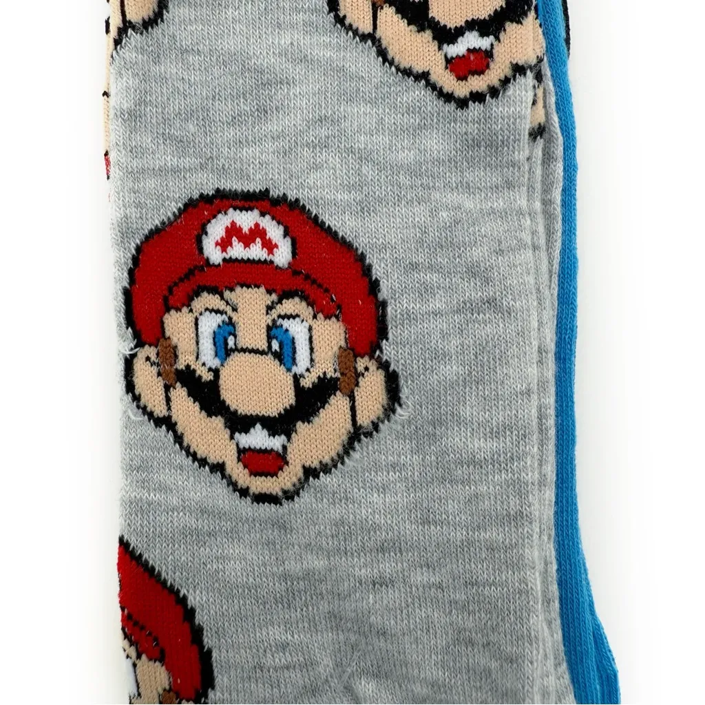 Super Mario Crew Socks Mens Womens Nintendo Video Game Gift 2 Pairs Blue Gray - Image 6