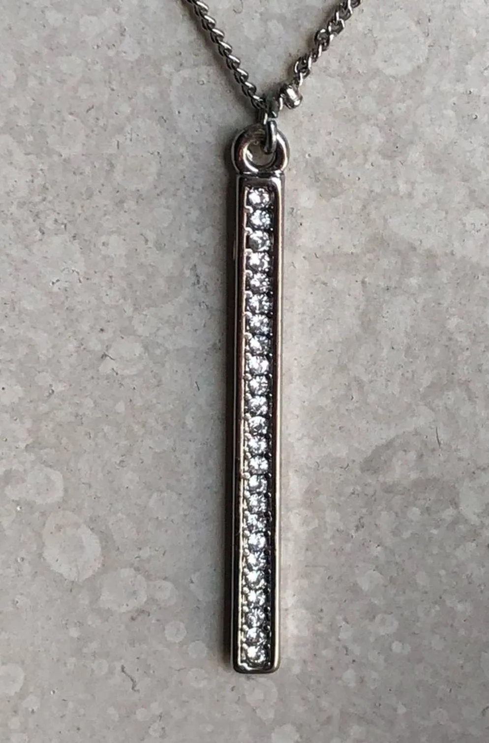 Classic Timeless Silver Plated Small Beads Cubic Zirconia Bar Pendant Necklace - Image 6