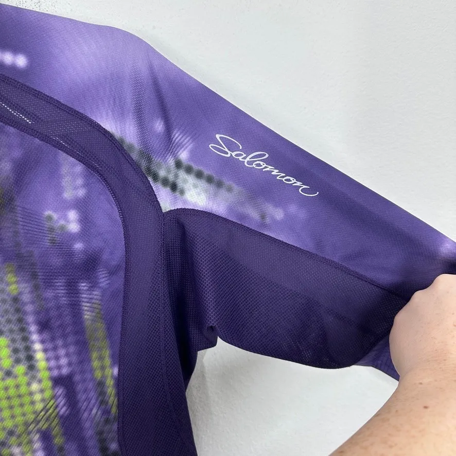 Salomon Women's XL Purple Green Abstract Long Sleeve Reflective Running Top - Image 14