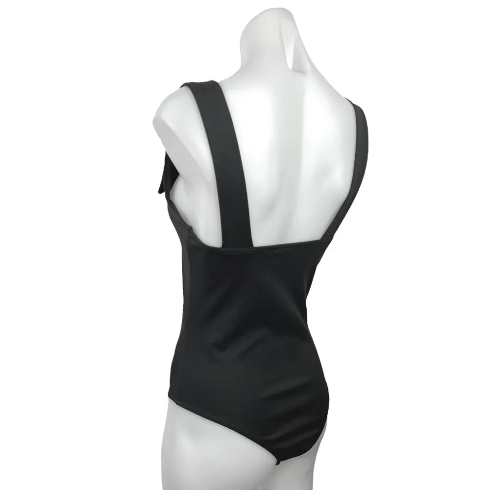 Katie Kane Buckle Belted Strap Sleeveless Cami Camisole Square Neck Bodysuit Top Black - Image 2