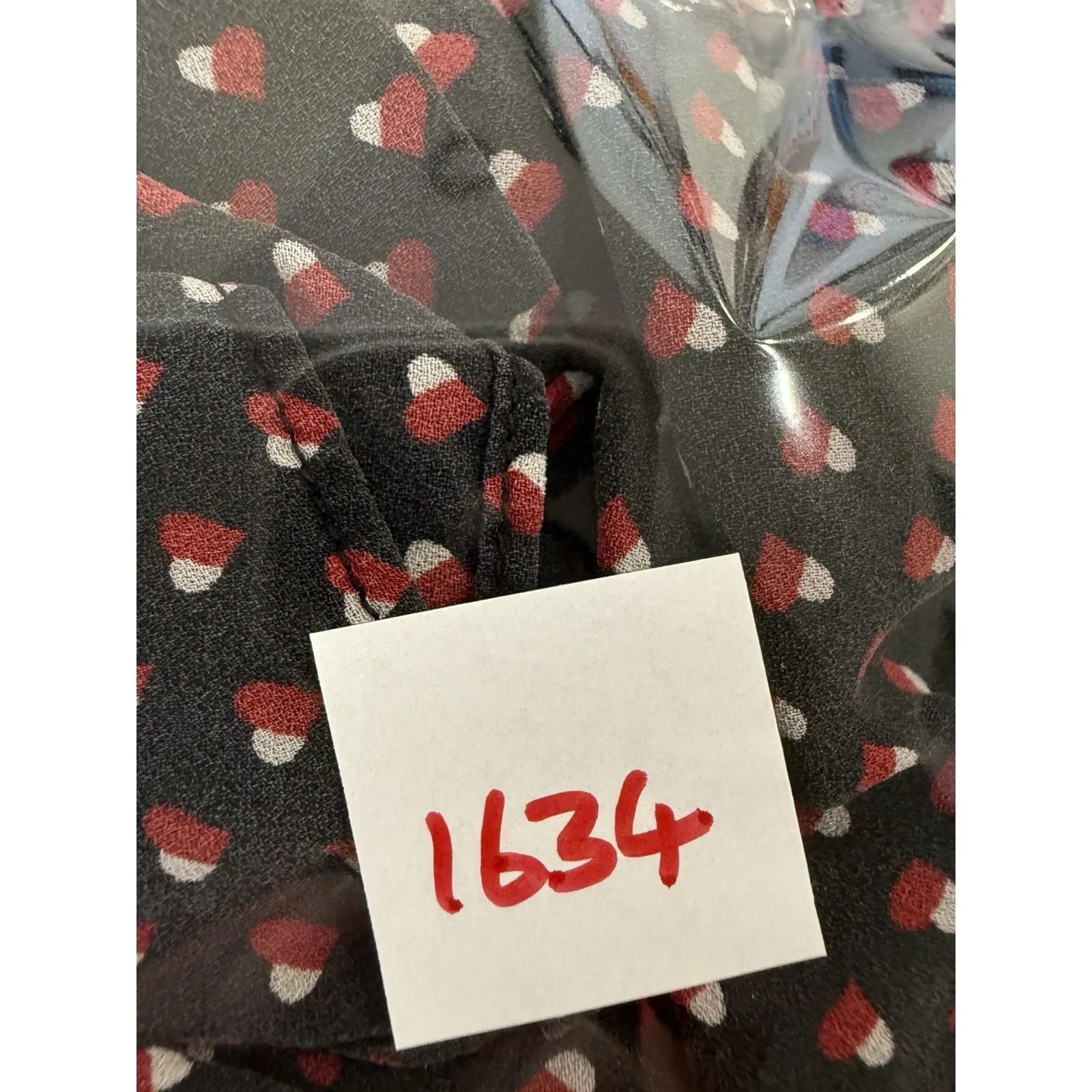 Frame Black Silk Heart Print Grace Ruffle Trim Puffed 3/4  Sleeves Size M - Image 8