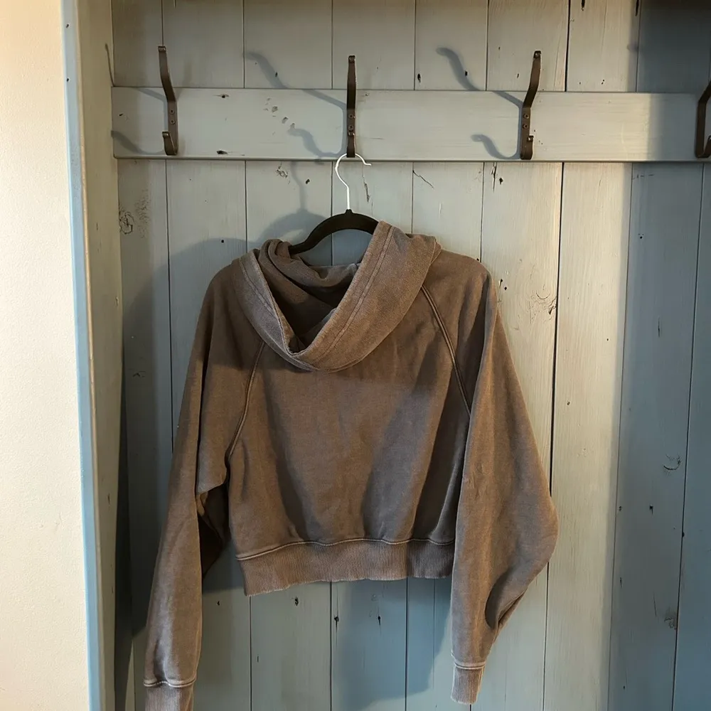 Aerie/American Eagle Reverse Terry Cropped Hoodie Size XS, Charcoal Grey - Image 3