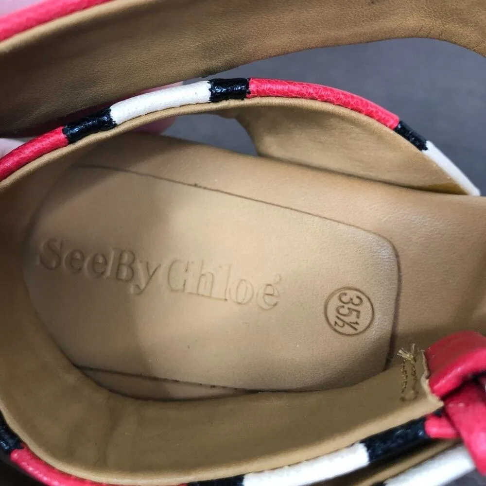 NEW See By Chloe 'Patti' Tri-Tone Striped Leather Cork Wedge Sandals - Image 6