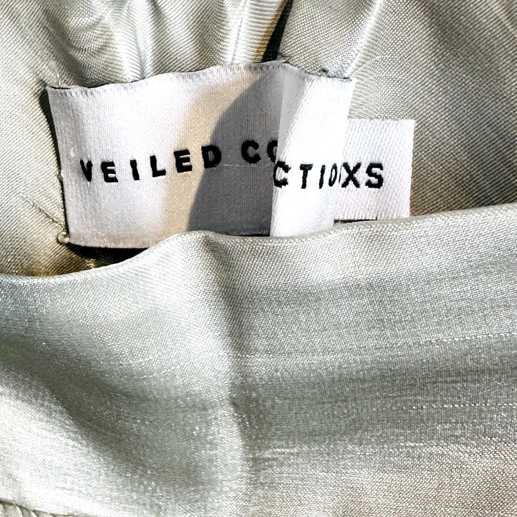 Veiled Collection Annika Shiny Satin Wide Leg Light Pastel Green Pants Size XS - Image 11