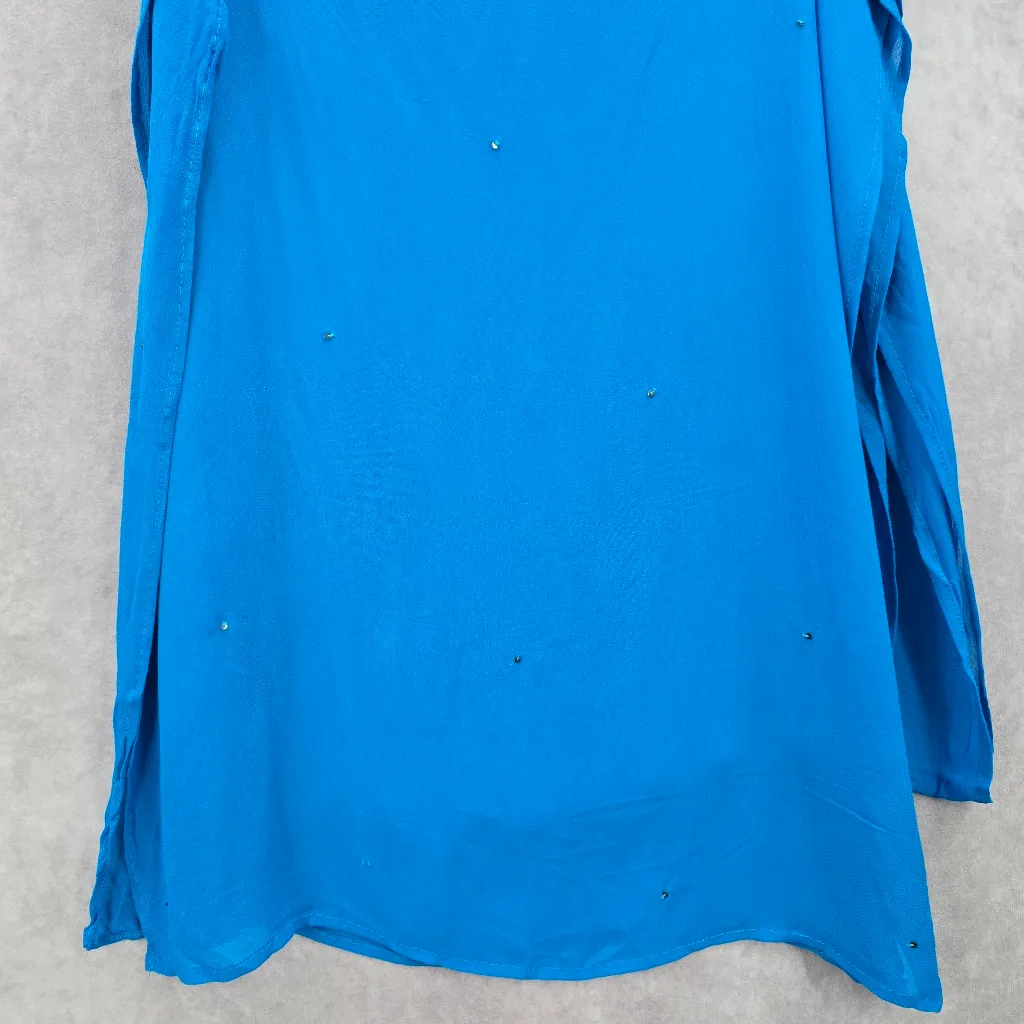 Blue‎ Rectangle Sequin Long Indian Dupatta Shawl Scarves Wrap Scarf 86x19 - Image 2