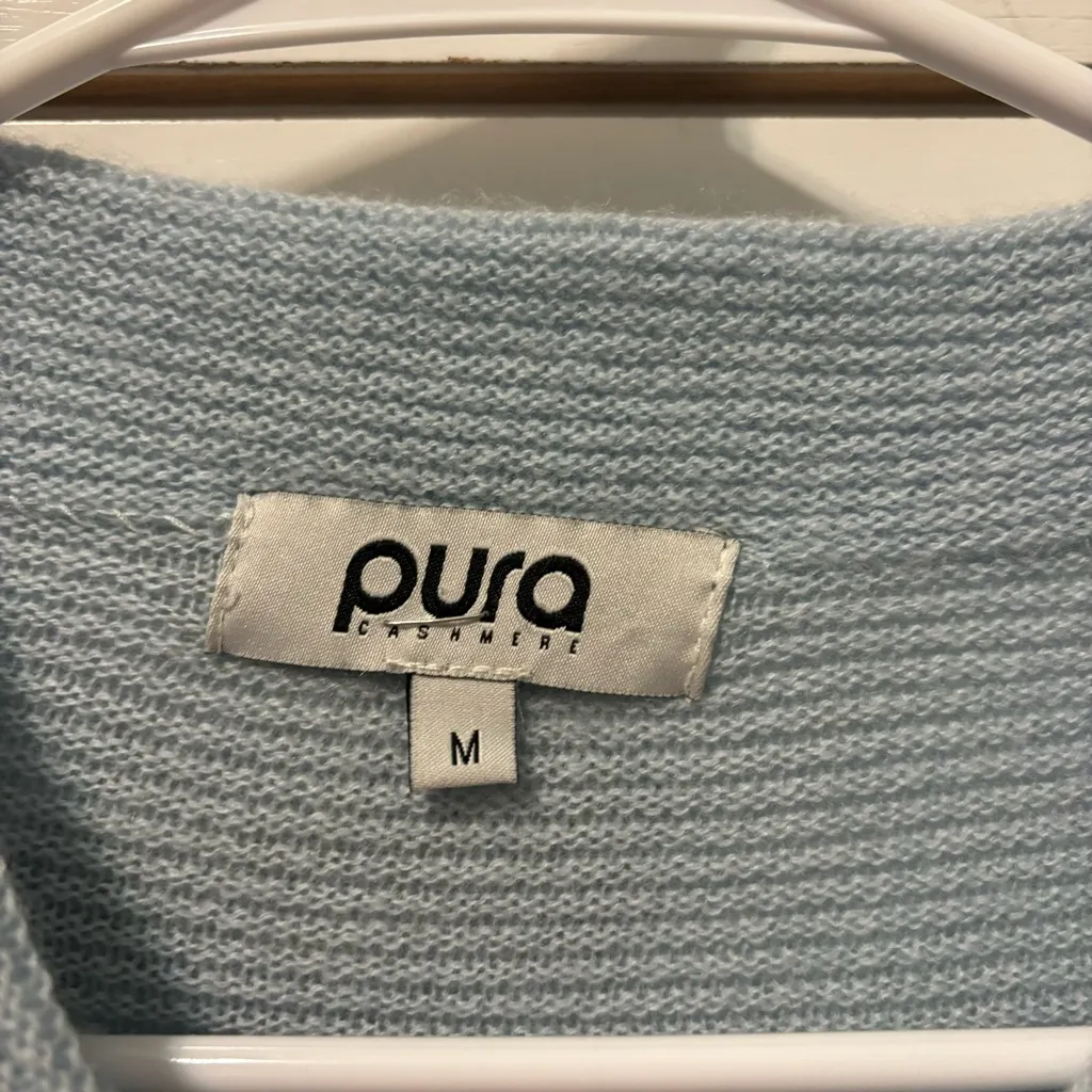 Pura Cashmere Light Blue Ribbed Sweater Size M - Image 9