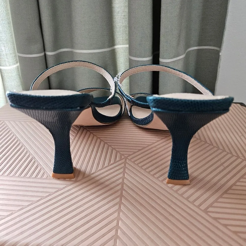 Urban Outfitters Heels Teal Textured Open Toe Strappy Cocktail Casual Wedding - Image 3