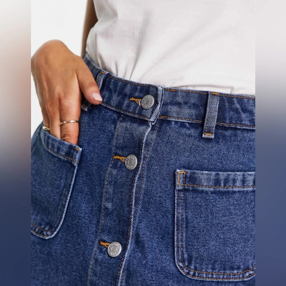 ASOS Monki denim button through mini skirt in mid-blue wash 38 /6 - Image 6