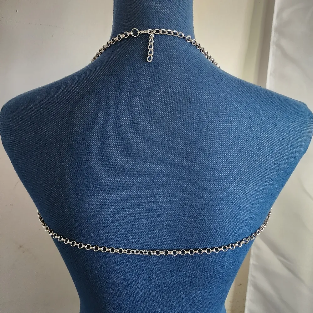 Silver and Crystal Shoulder Body Jewelry Chain Necklace Earrings Set - Image 5