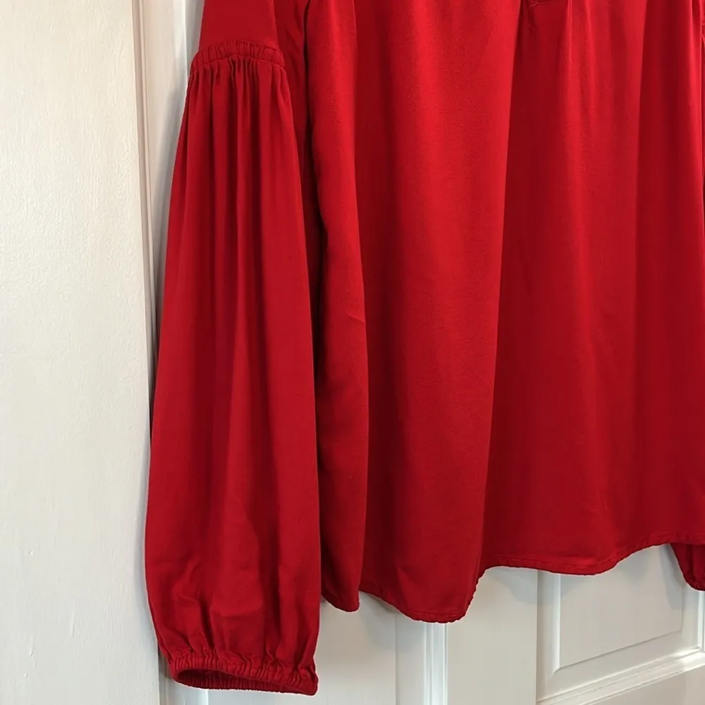 Hinge Red Balloon Sleeve Viscose Blouse Top - Size Medium - Image 3