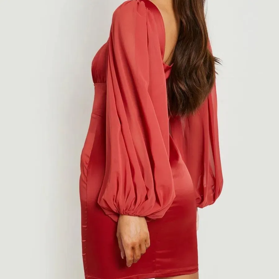 NWT Boohoo Satin Corset Detail Puff Sleeve Mini Dress - Image 2