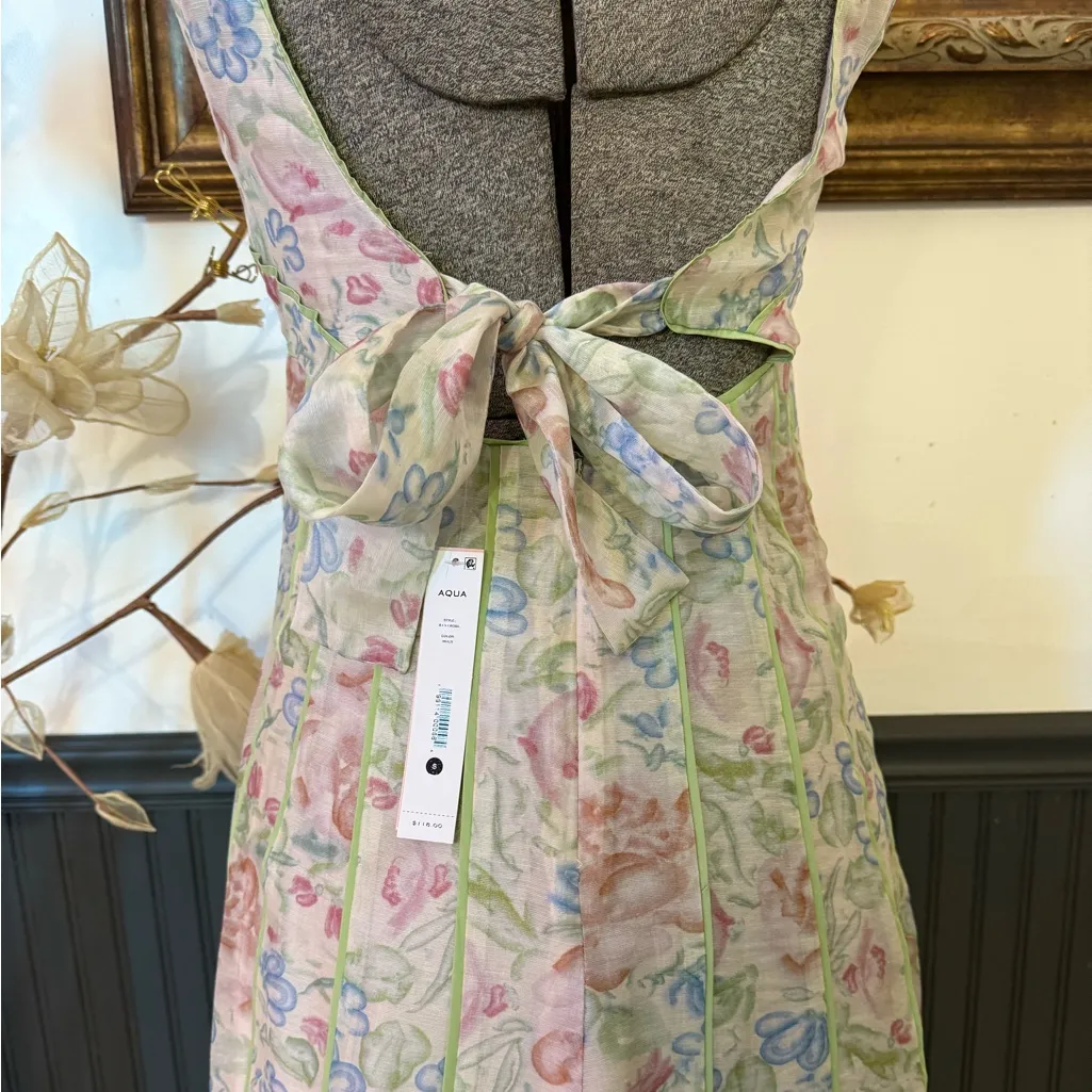 NWT Aqua Floral Seamed Open Tie Back Midi Dress ~ Size Small 🧡🍄 - Image 8