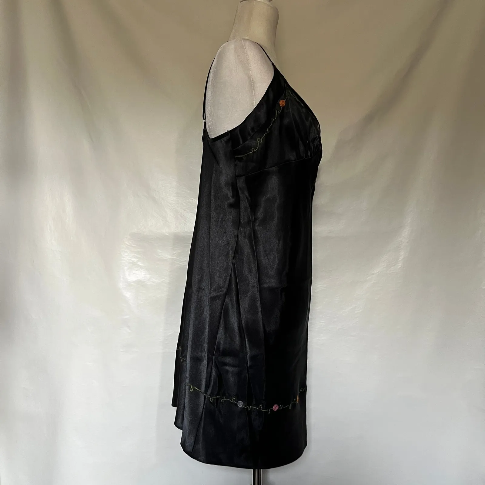 Vtg Y2K Embroidered Slip Dress Sz L Goth Fairy Embroidered Satin Delicates Black - Image 6