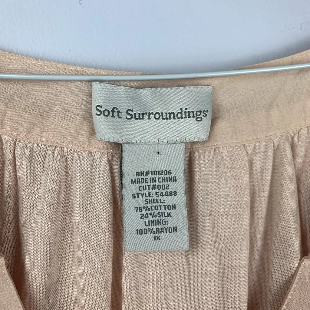 Soft Surroundings size 1x pink Blush Tunic Lace Hem lightweight casual silk cott - Image 3