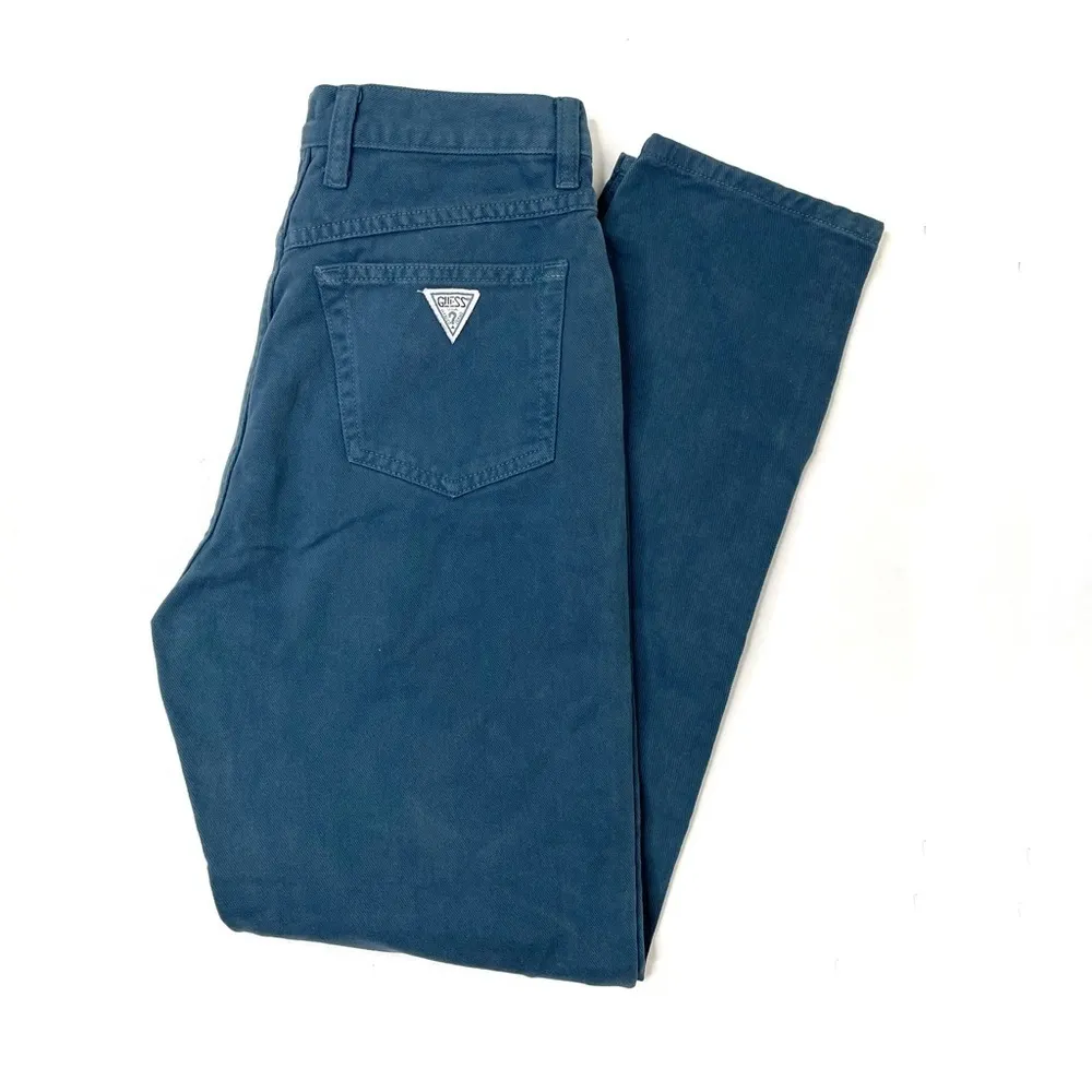 Vintage Guess Georges Marciano Teal High Rise Stiff Denim Straight Leg Jeans - Image 3